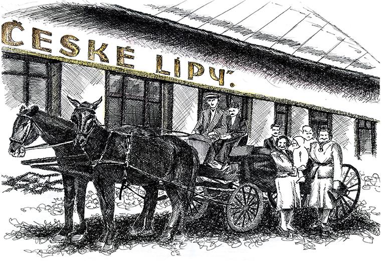 kresba, statek, koně